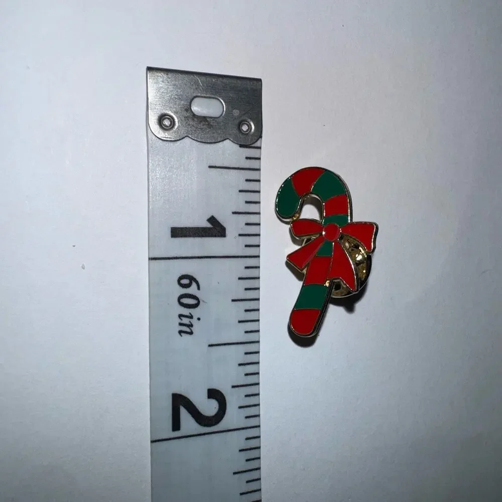 Red And Green Candy Cane With Bow Holiday Christmas Pin Brooch